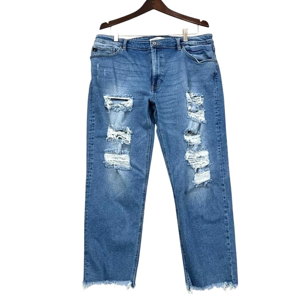 KanCan High Rise Cropped Jeans Ripped Women Size 32